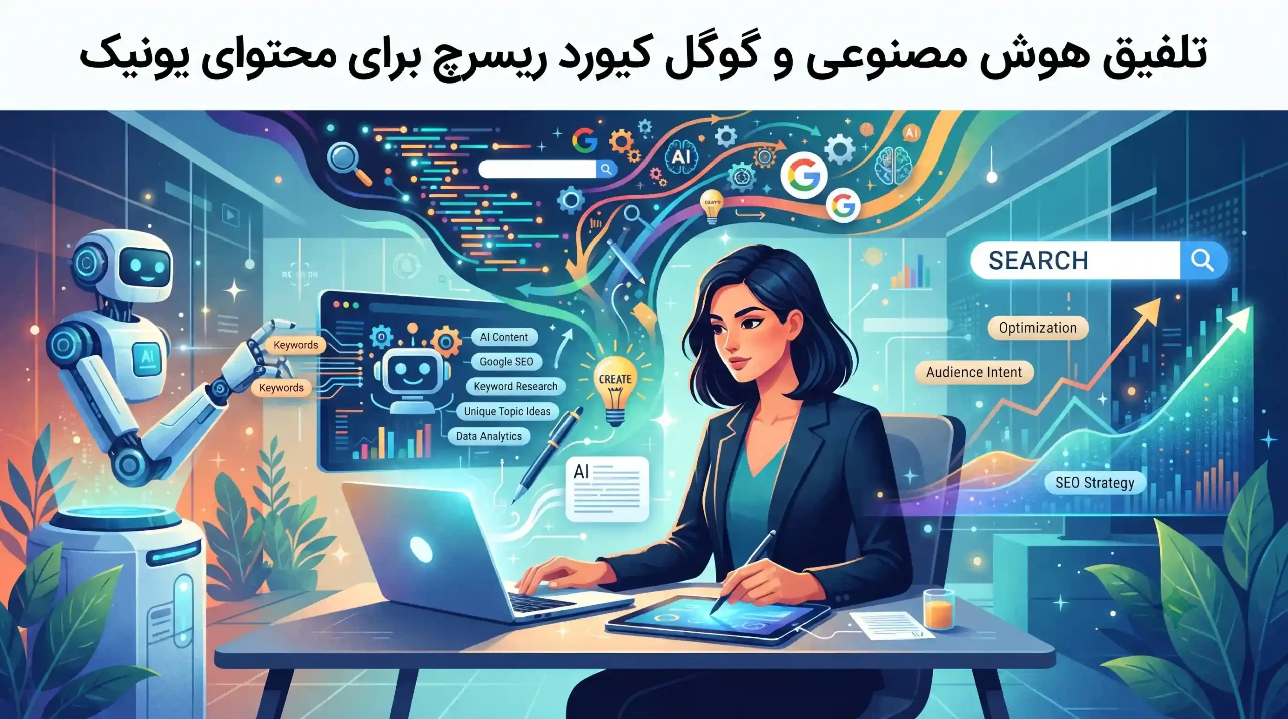 🧠 تلفیق هوش مصنوعی و گوگل کیورد ریسرچ برای محتوای یونیک