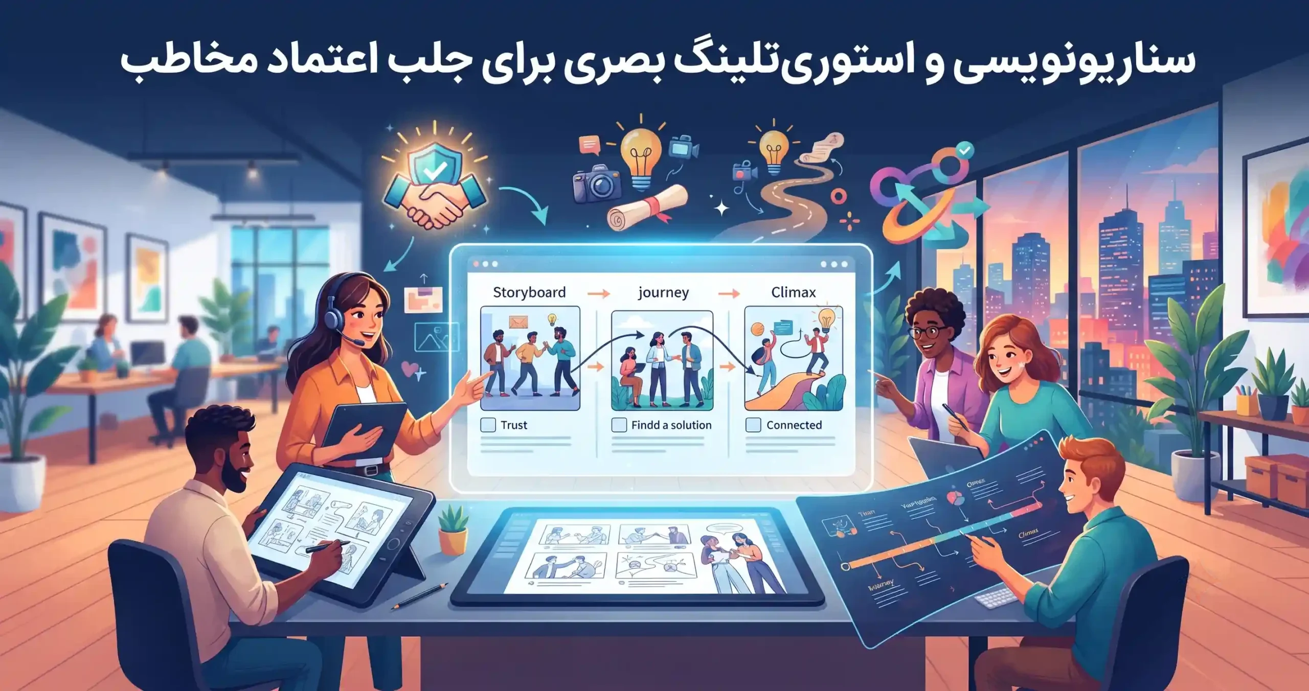 📊 سناریونویسی و استوریتلینگ بصری برای جلب اعتماد مخاطب