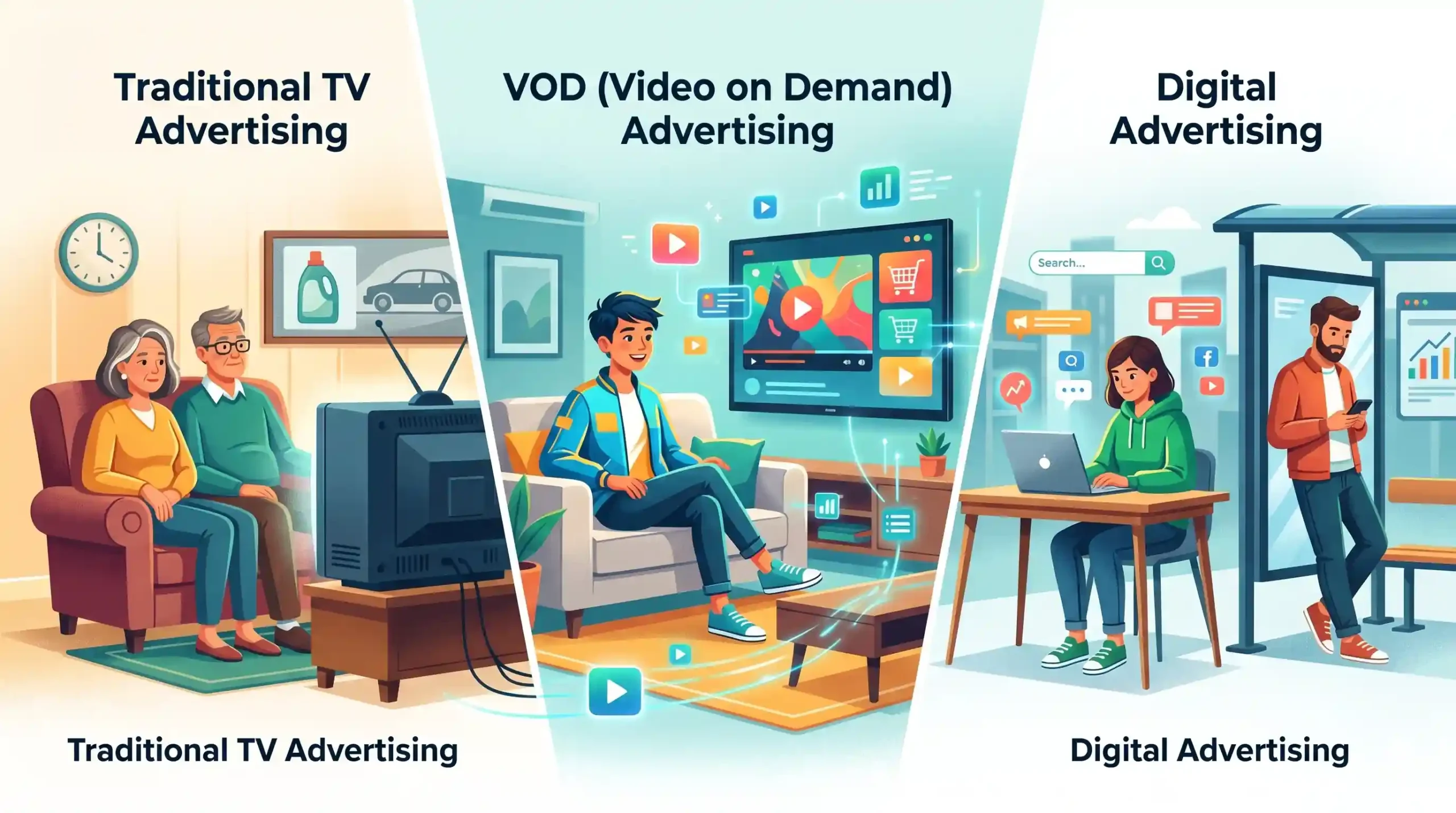 📊 مقایسه تبلیغات در VOD با تلویزیون سنتی و تبلیغات دیجیتال معمولی