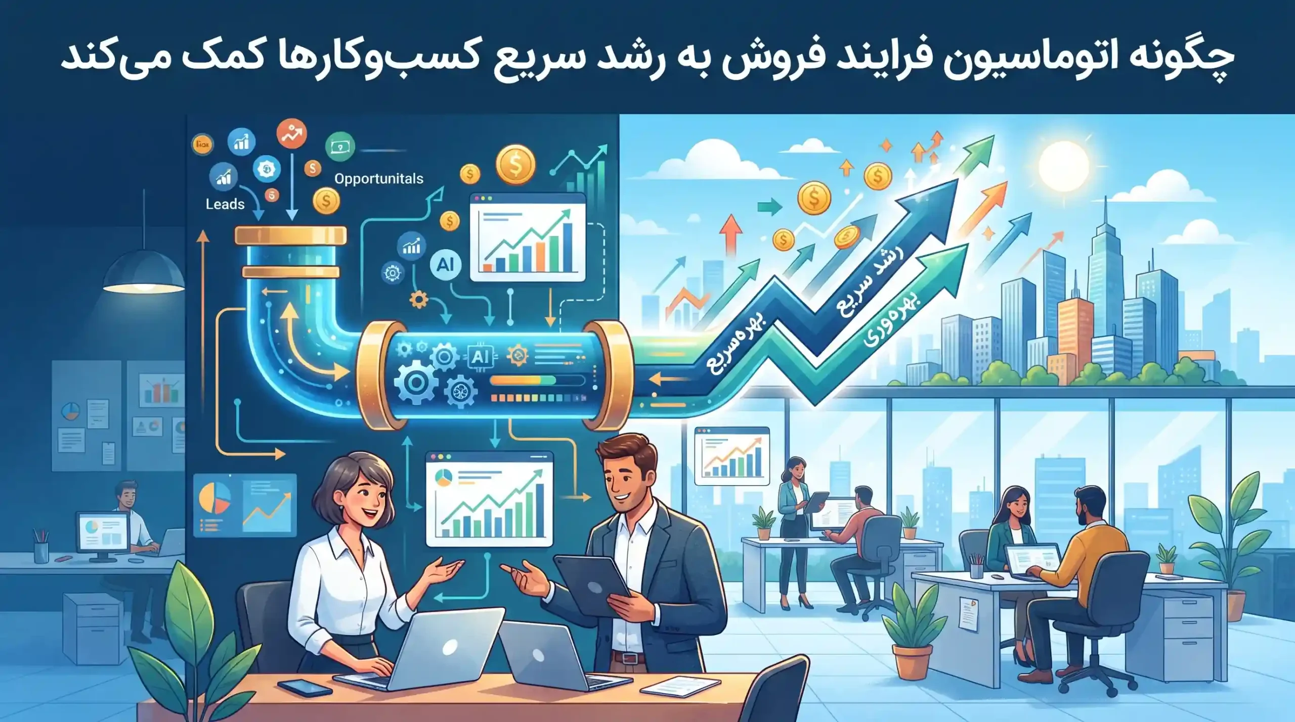 📈 چگونه اتوماسیون فرایند فروش به رشد سریع کسب‌وکارها کمک می‌کند