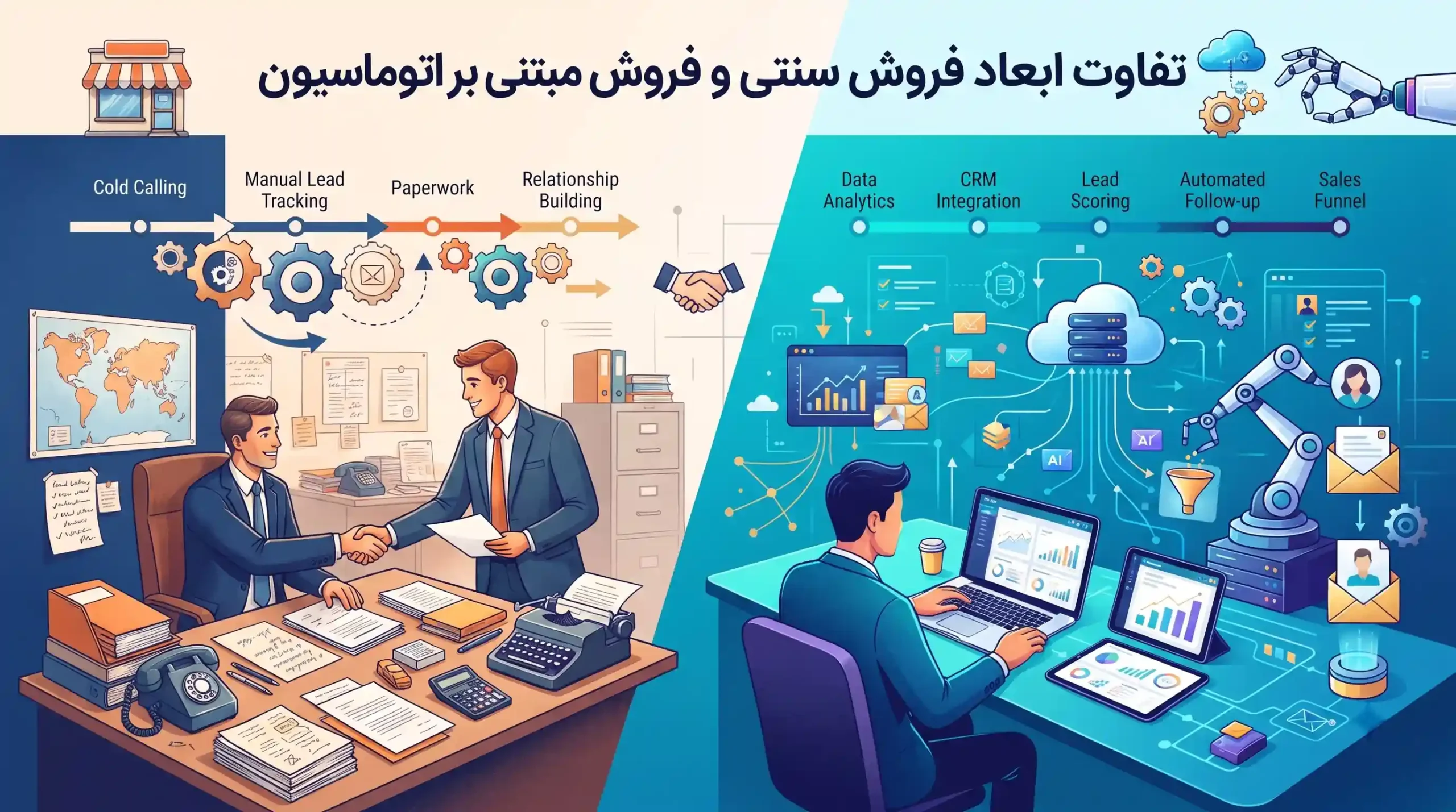 📊 تفاوت ابعاد فروش سنتی و فروش مبتنی بر اتوماسیون