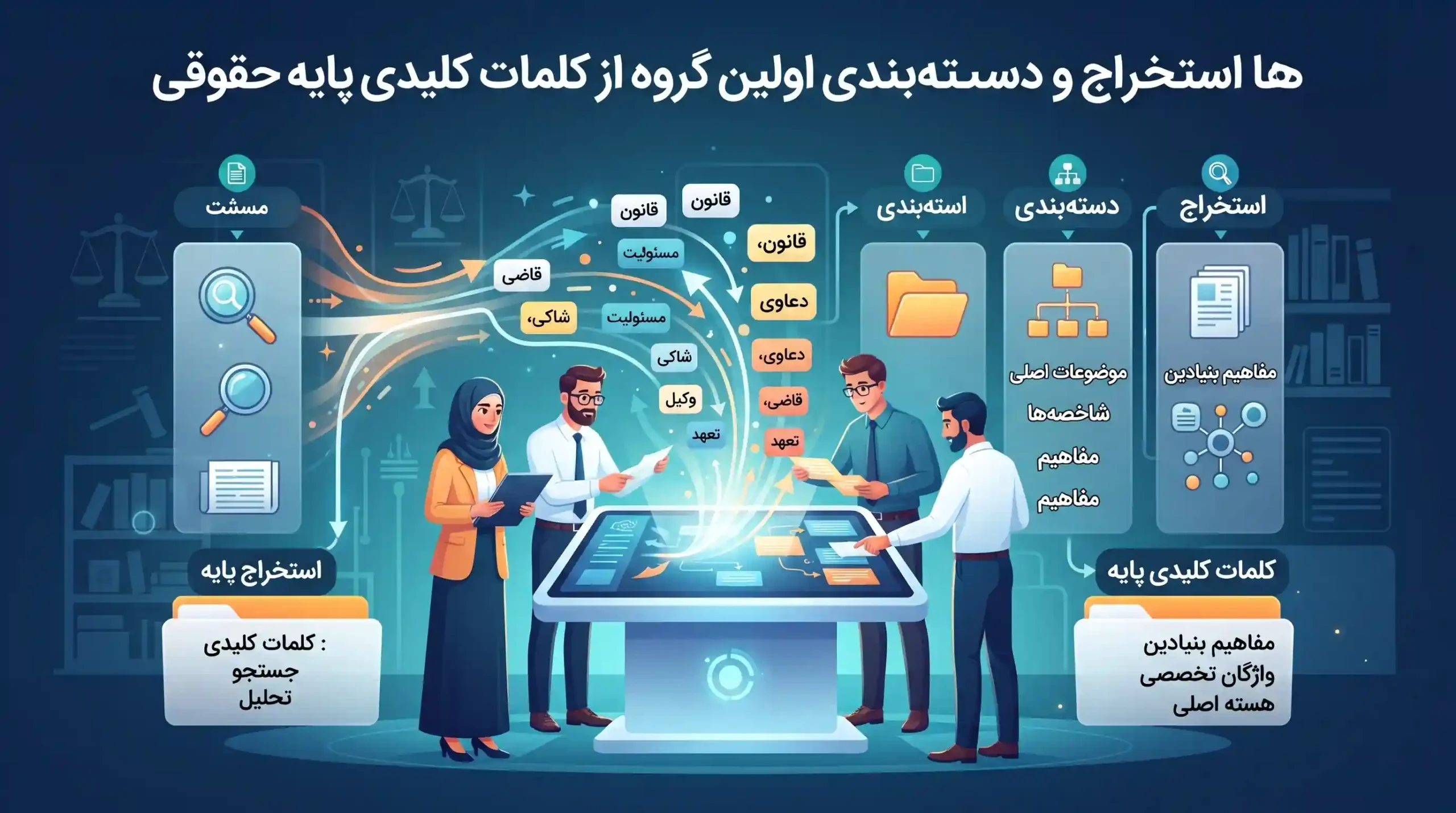 📊 استخراج و دسته‌بندی اولین گروه از کلمات کلیدی پایه حقوقی
