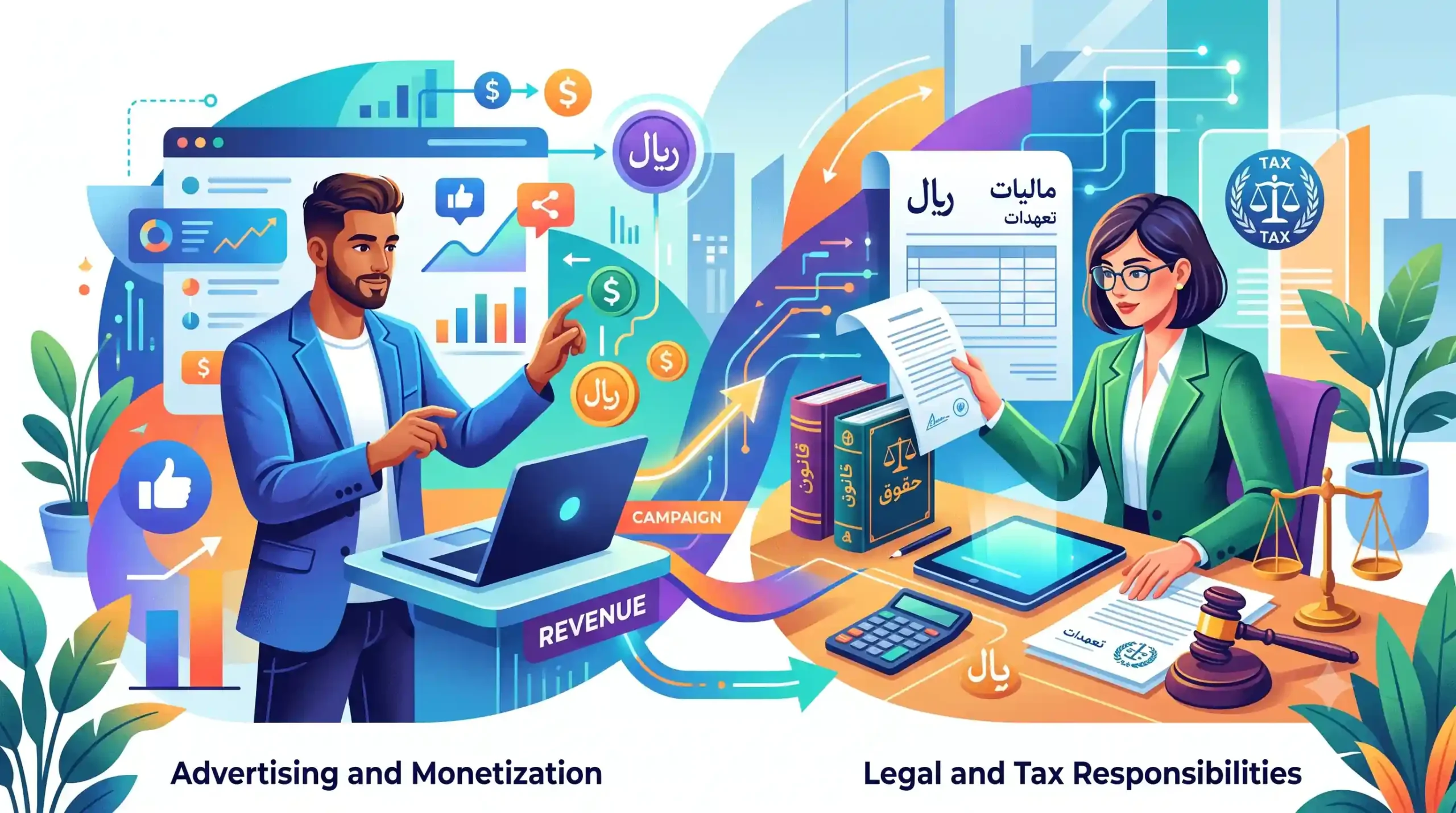 💸 مسئولیت های حقوقی و مالیاتی در تبلیغات و درآمدزایی