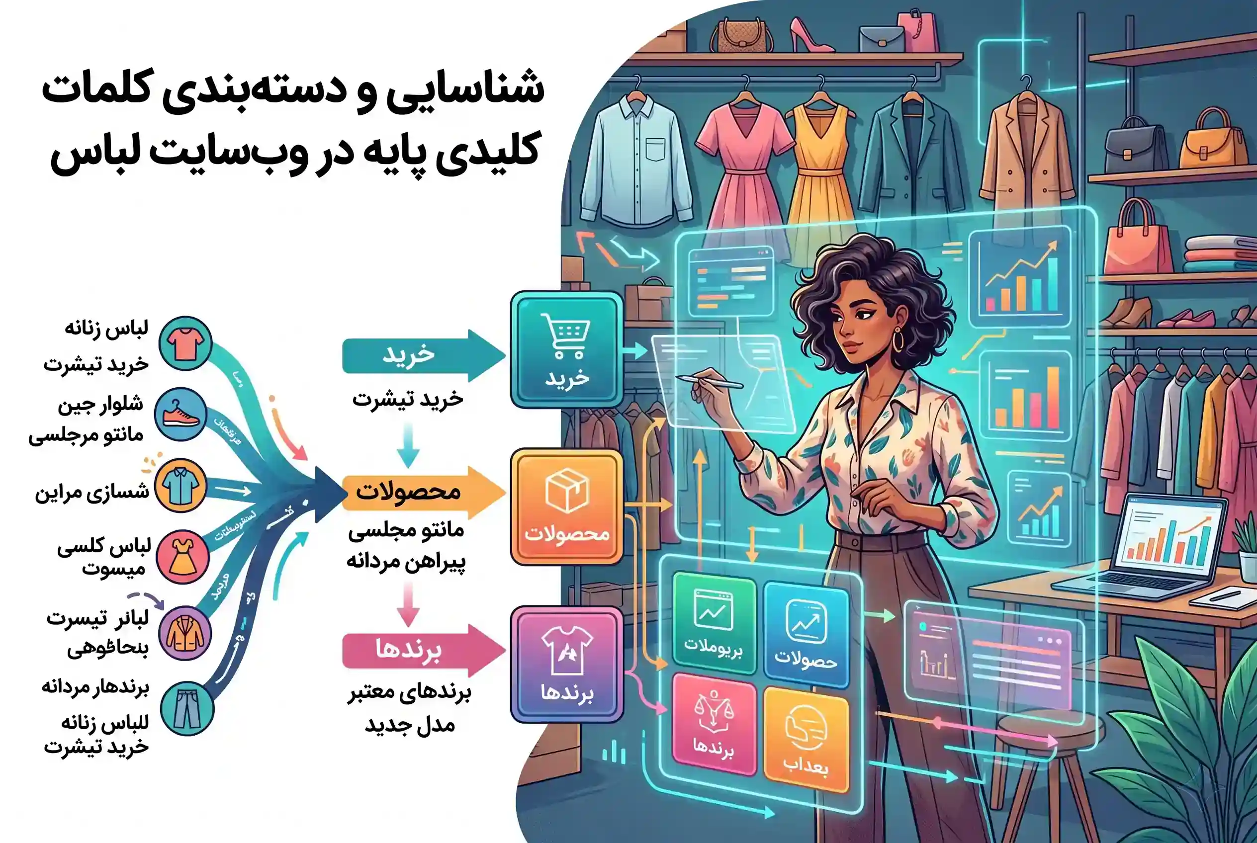 🎯 شناسایی و دسته‌بندی کلمات کلیدی پایه در وب‌سایت لباس
