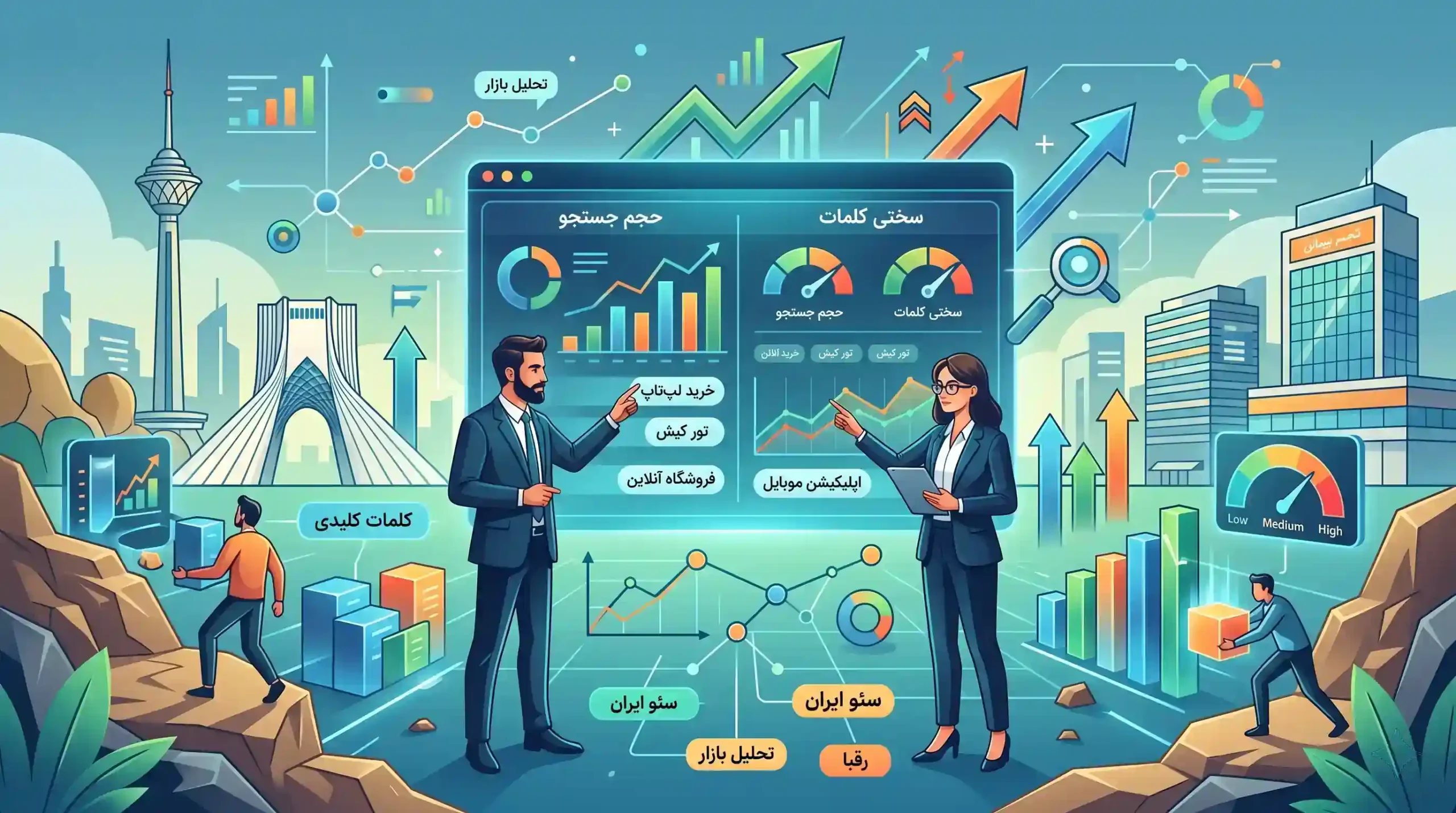 📊 تحلیل حجم جستجو و سختی کلمات در بازار رقابتی ایران