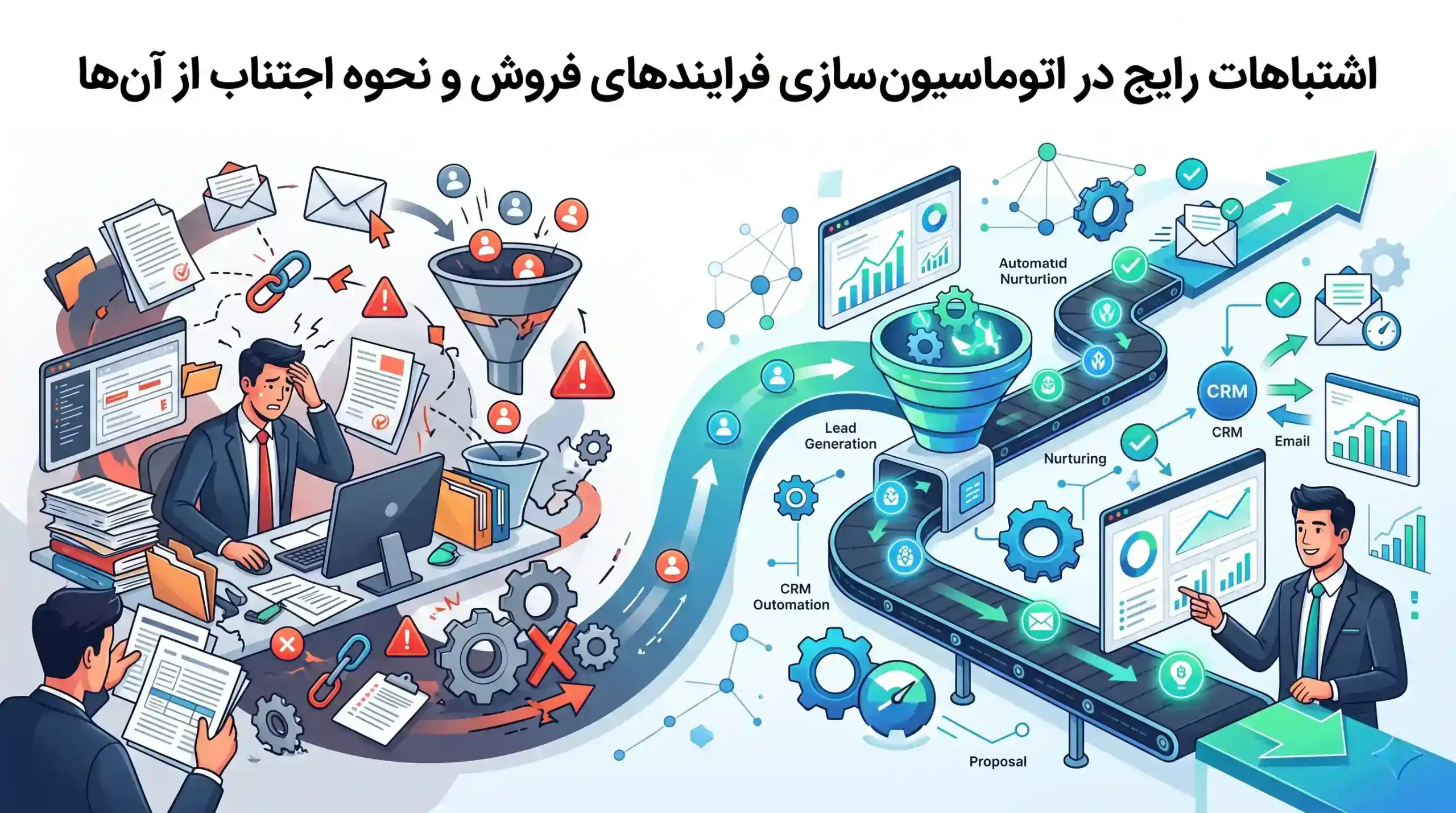 🎯 اشتباهات رایج در اتوماسیون سازی فرایندهای فروش و نحوه اجتناب از آن‌ها