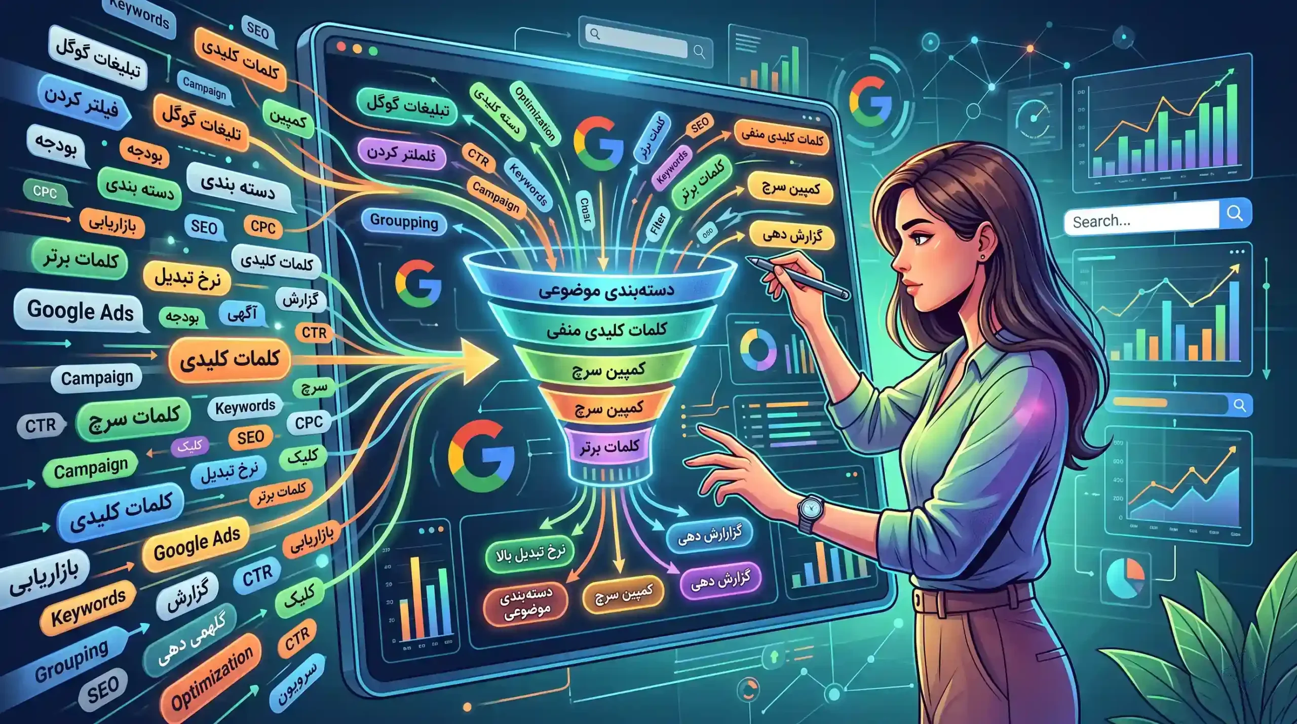 🎯 فیلتر کردن و دسته‌بندی کلمات کلیدی برای کمپین‌های گوگل ادز