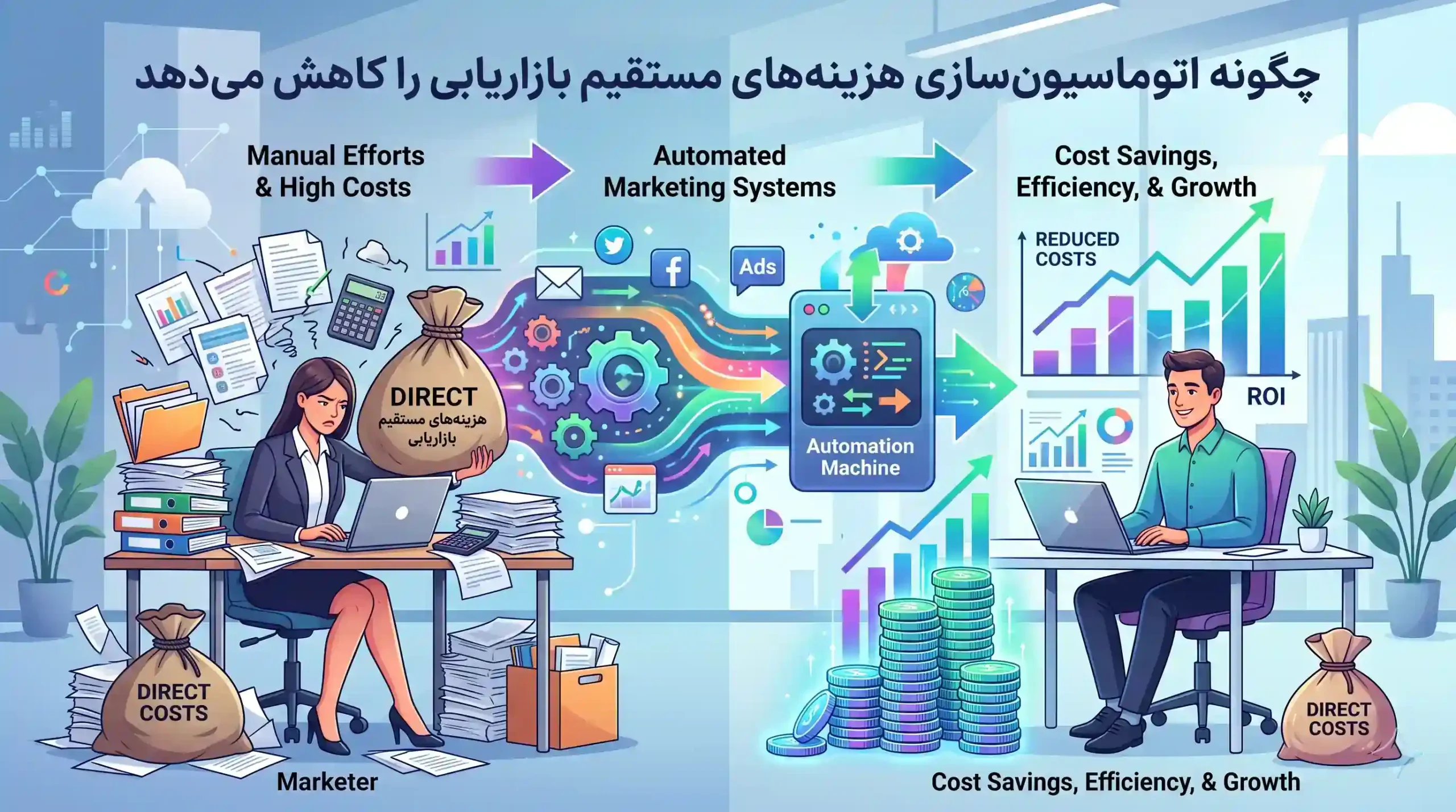 📉 چگونه اتوماسیون سازی هزینههای مستقیم بازاریابی را کاهش میدهد
