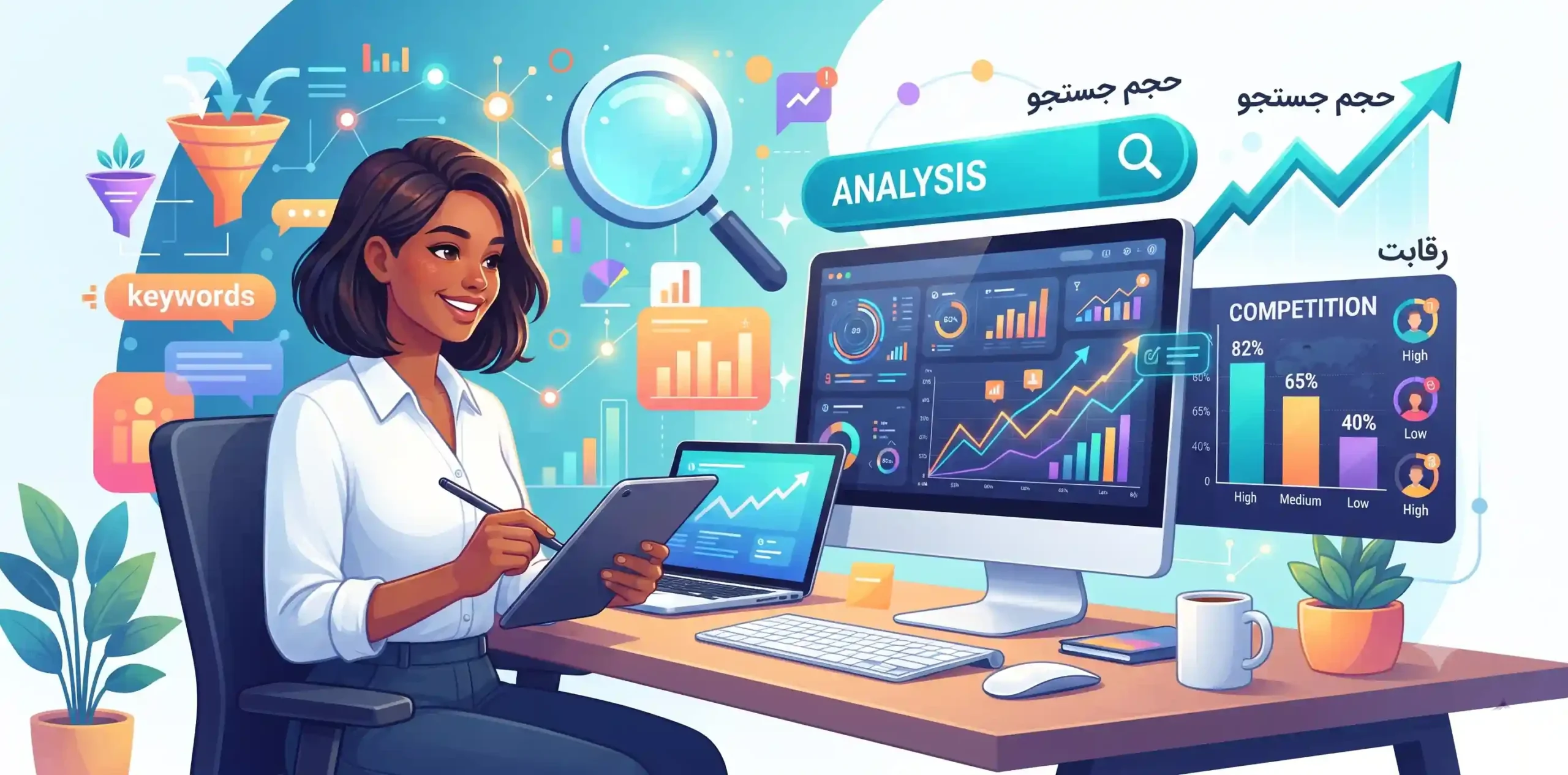📊 تحلیل عمیق معیارهای اصلی مانند Search Volume و Competition