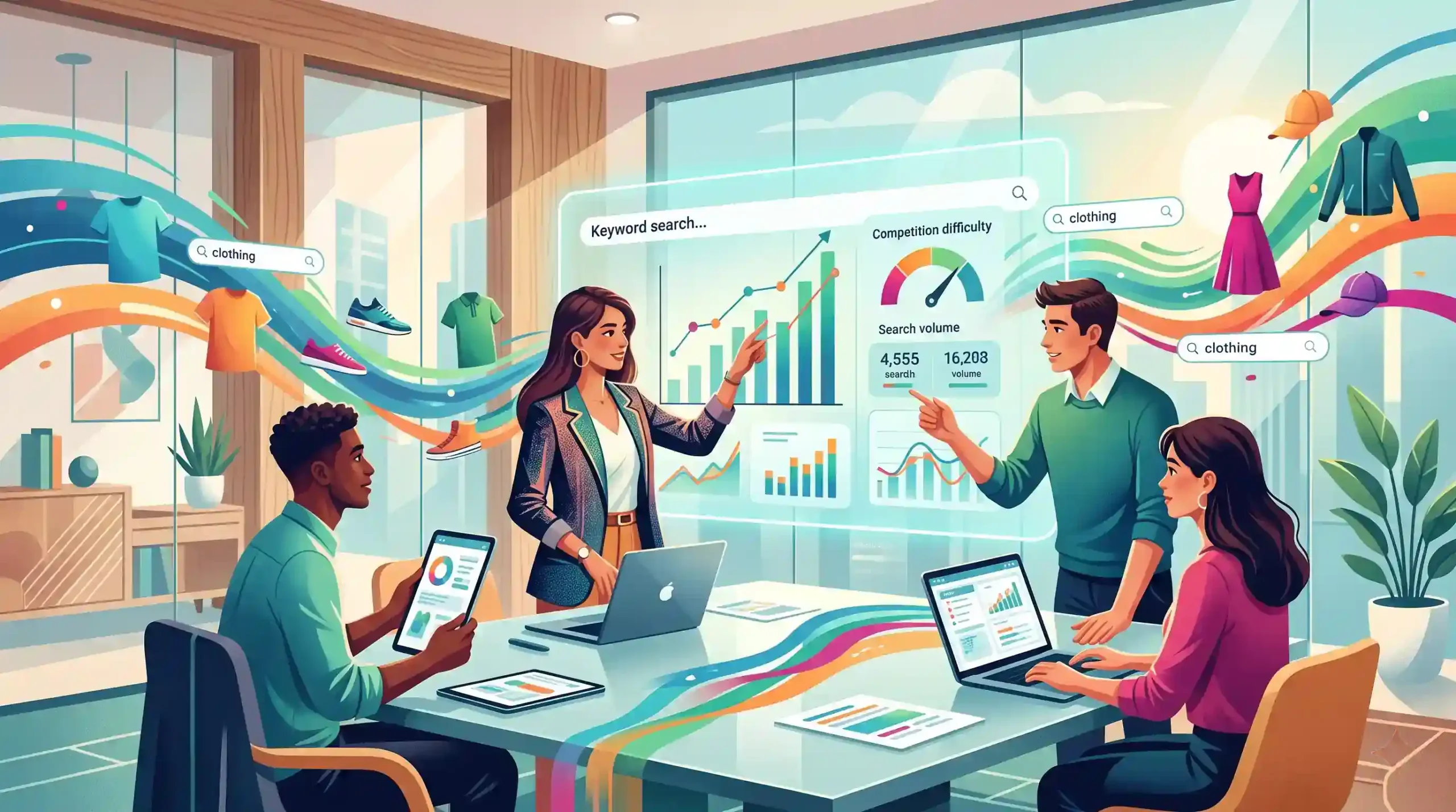 📈 تحلیل حجم جستجو و ارزیابی میزان رقابت در کلمات کلیدی لباس