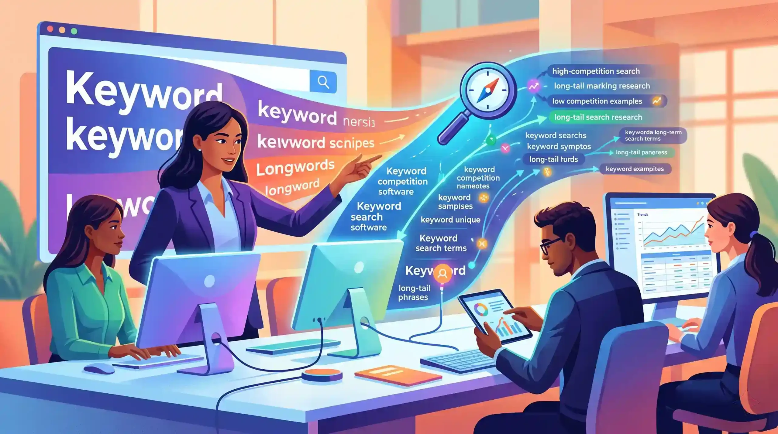 📈 کشف کلمات کلیدی طولانی (Long-tail Keywords) و کمرقابت