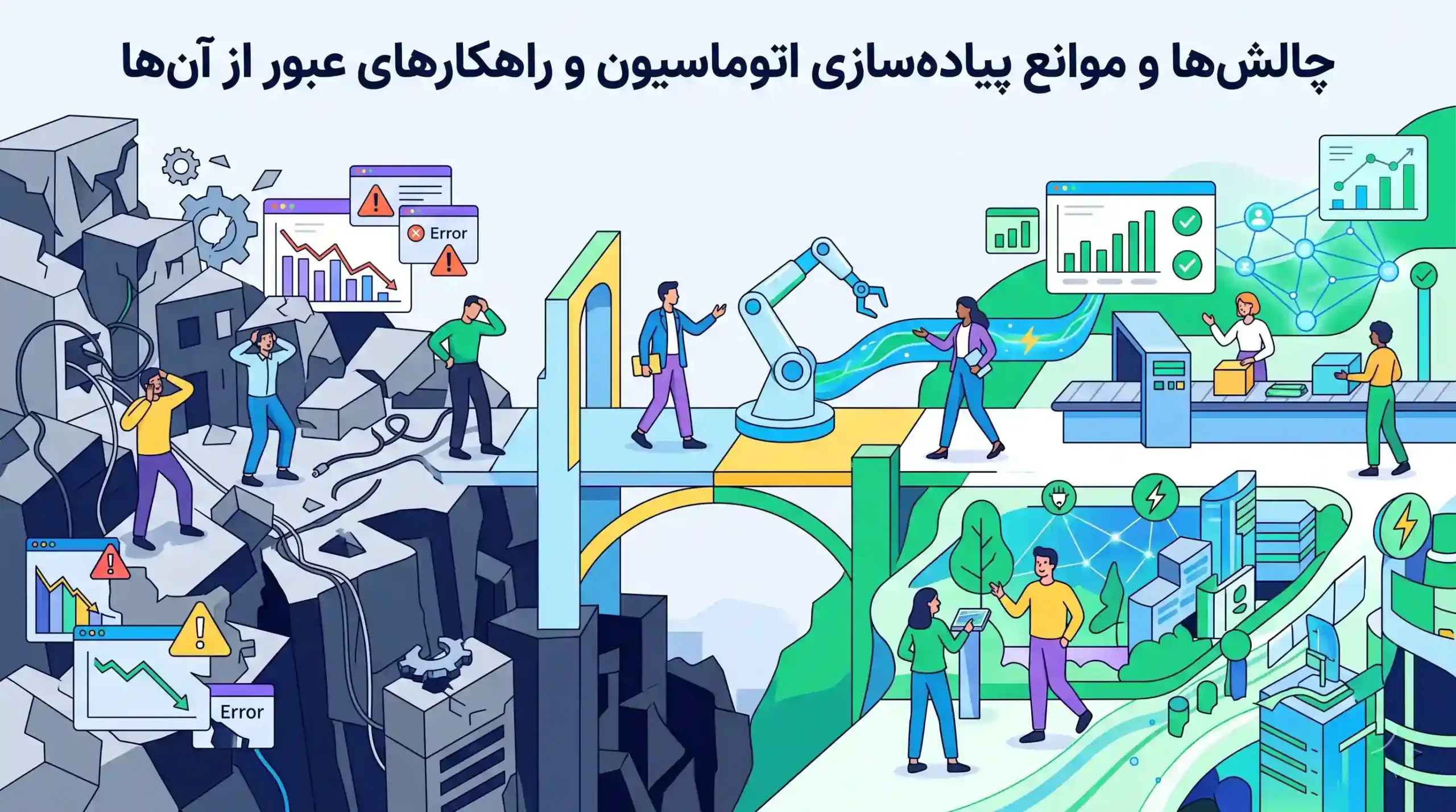 🛡 چالشها و موانع پیادهسازی اتوماسیون و راهکارهای عبور از آنها