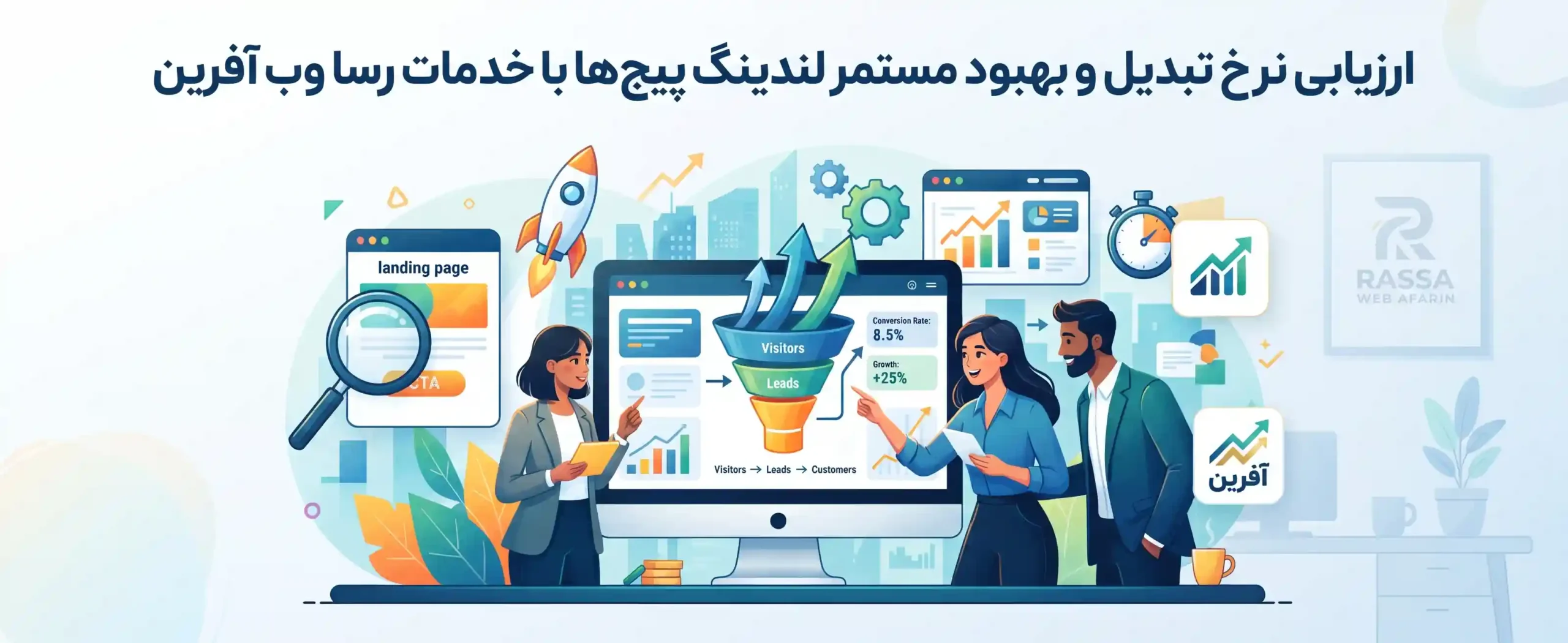 🏆 ارزیابی نرخ تبدیل و بهبود مستمر لندینگ پیجها با خدمات رسا وب آفرین