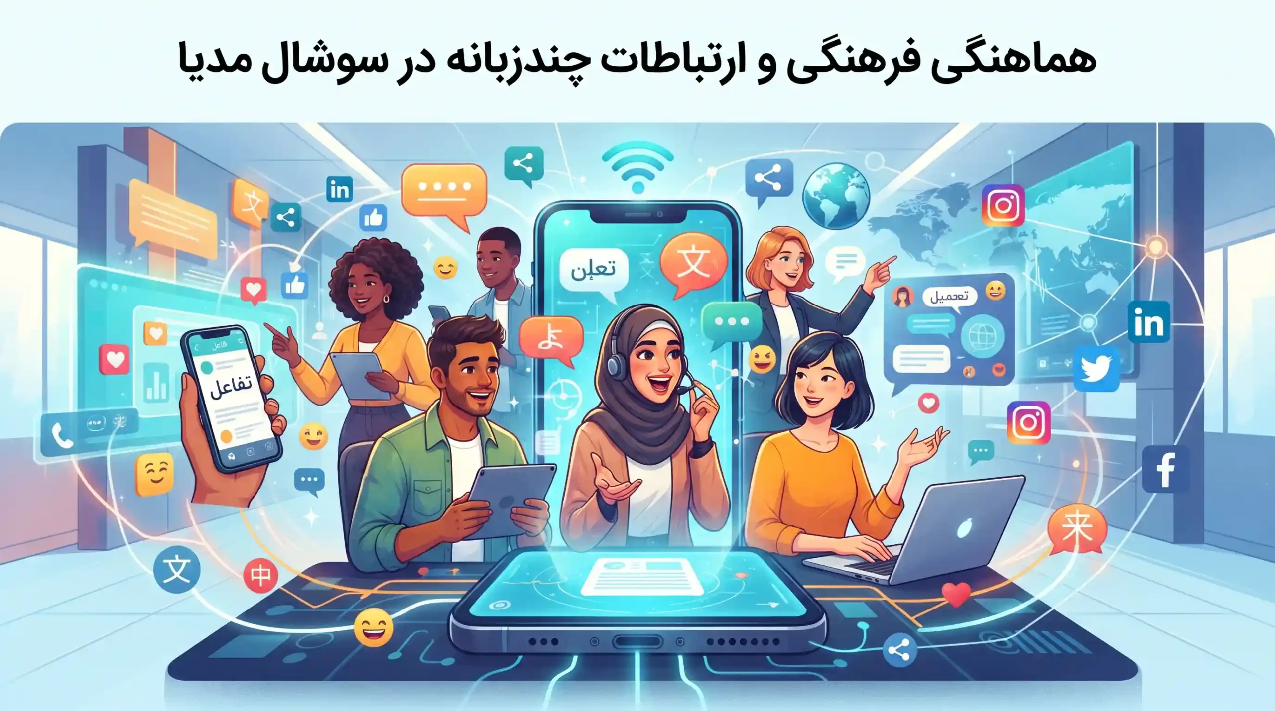 🌍 هماهنگی فرهنگی و ارتباطات چندزبانه در سوشال مدیا