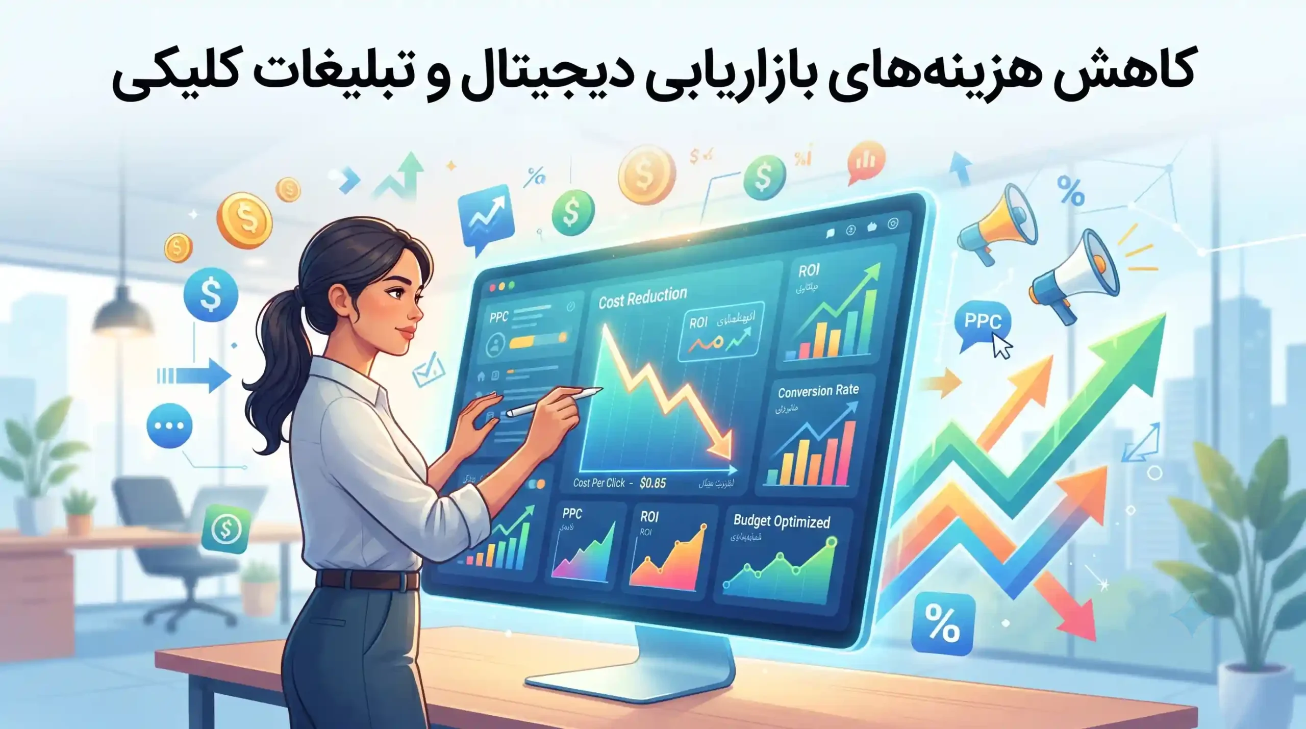 📈 کاهش هزینه‌های بازاریابی دیجیتال و تبلیغات کلیکی