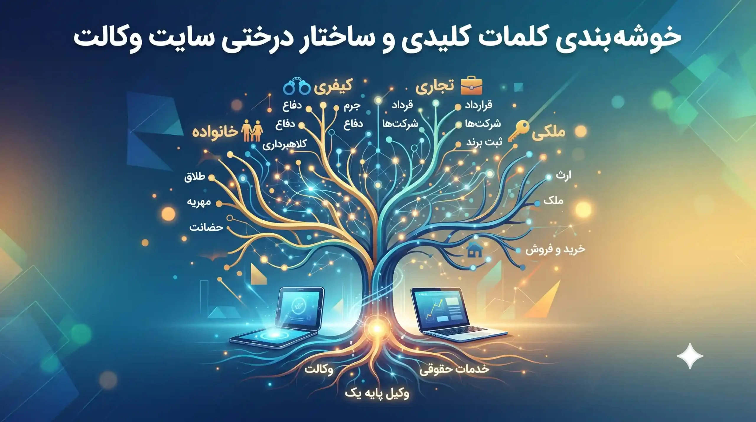 ✍️ خوشه‌بندی کلمات کلیدی و ساختار درختی سایت وکالت