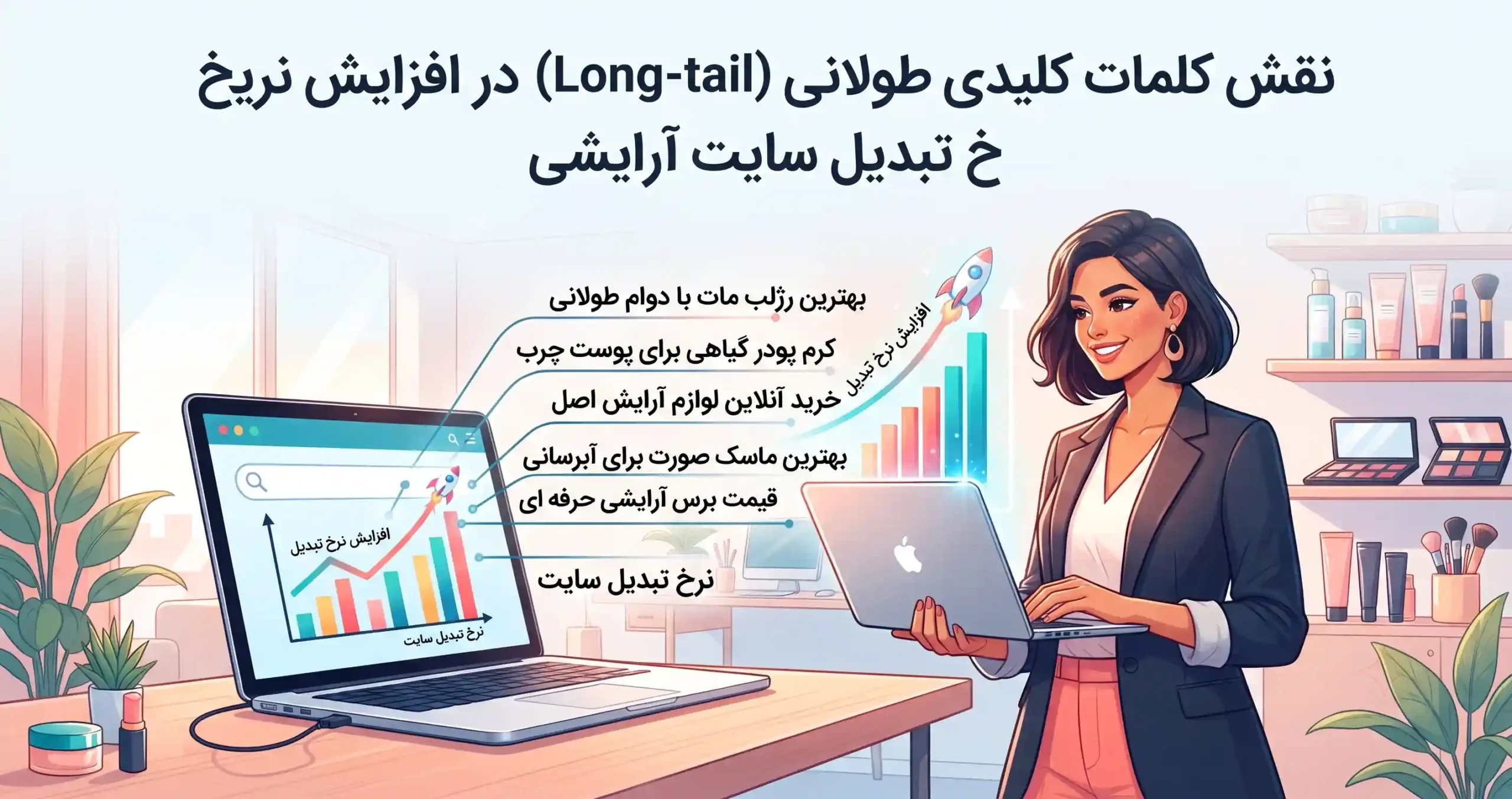 🚀 نقش کلمات کلیدی طولانی (Long-tail) در افزایش نرخ تبدیل سایت آرایشی