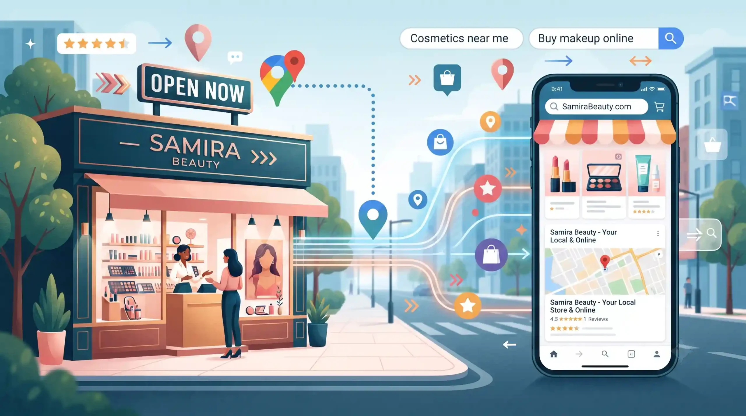 🛍️ بهبود سئوی محلی (Local SEO) برای فروشگاههای آرایشی فیزیکی و آنلاین