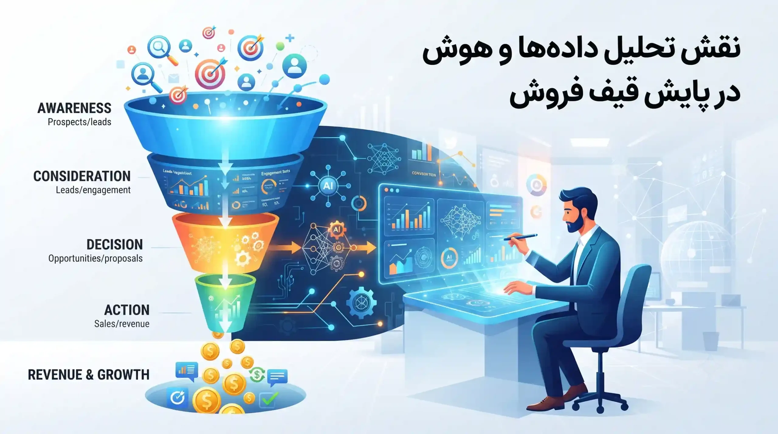 📊 نقش تحلیل دادهها و هوش مصنوعی در پایش قیف فروش