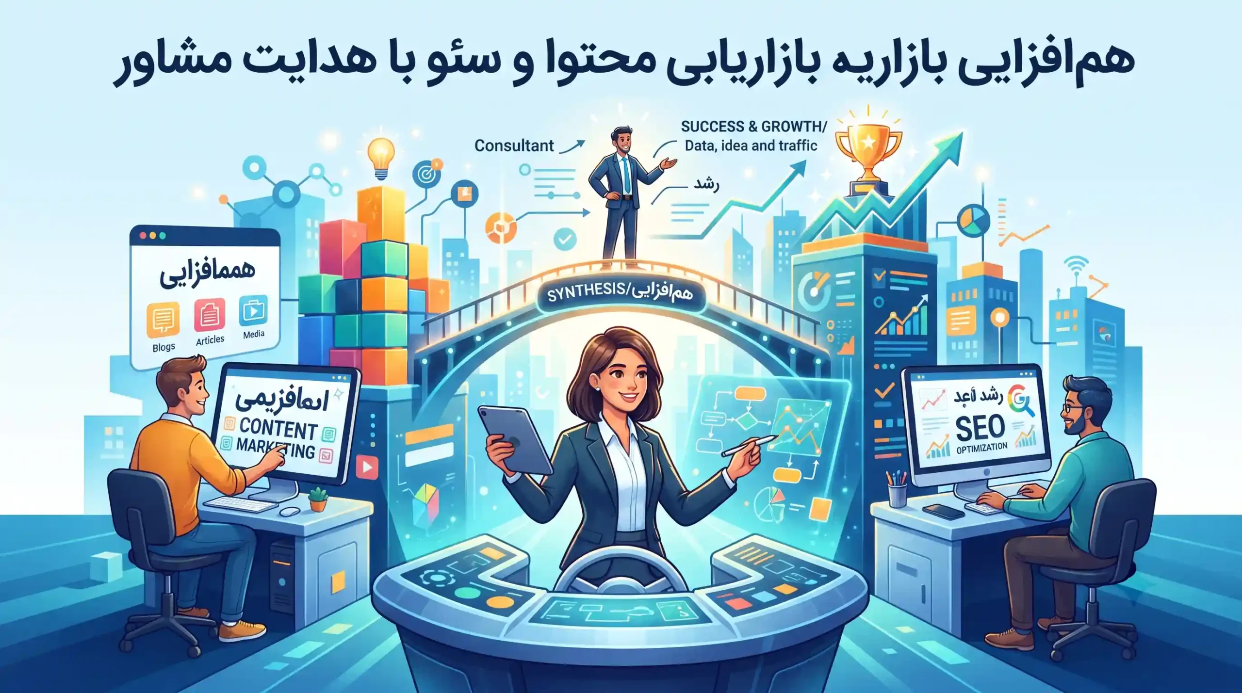 🎯 همافزایی بازاریابی محتوا و سئو با هدایت مشاور