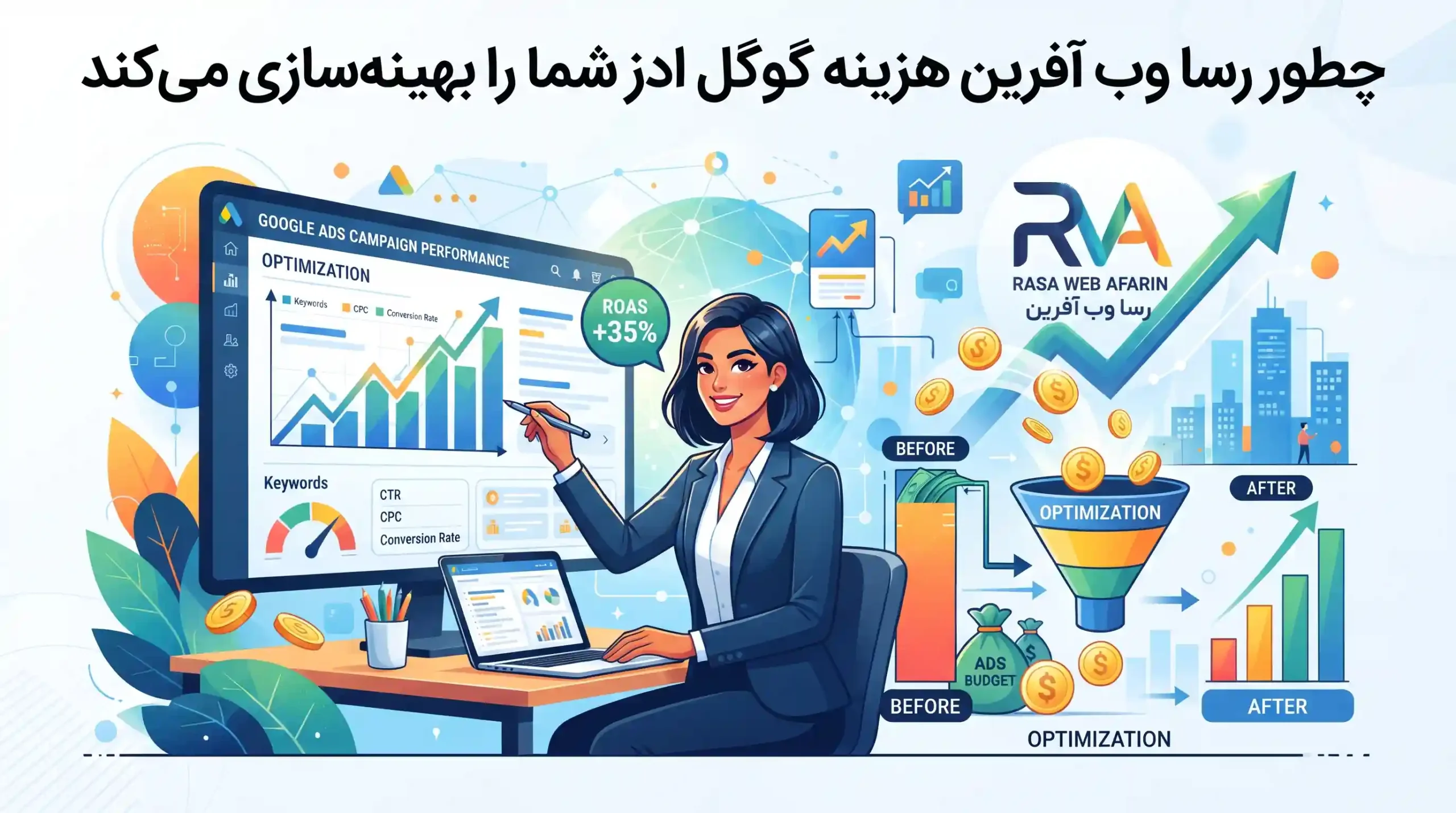 🤝 چطور رسا وب آفرین هزینه گوگل ادز شما را بهینهسازی میکند