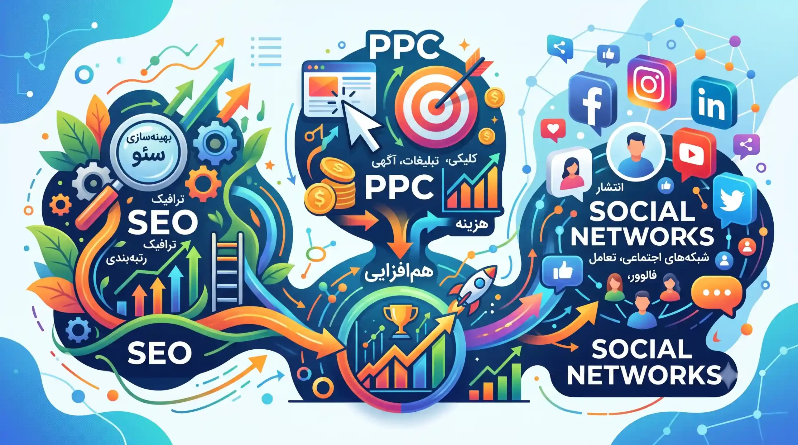 🔄 همافزایی تبلیغات کلیکی و سئو سایت از طریق شبکه های اجتماعی
