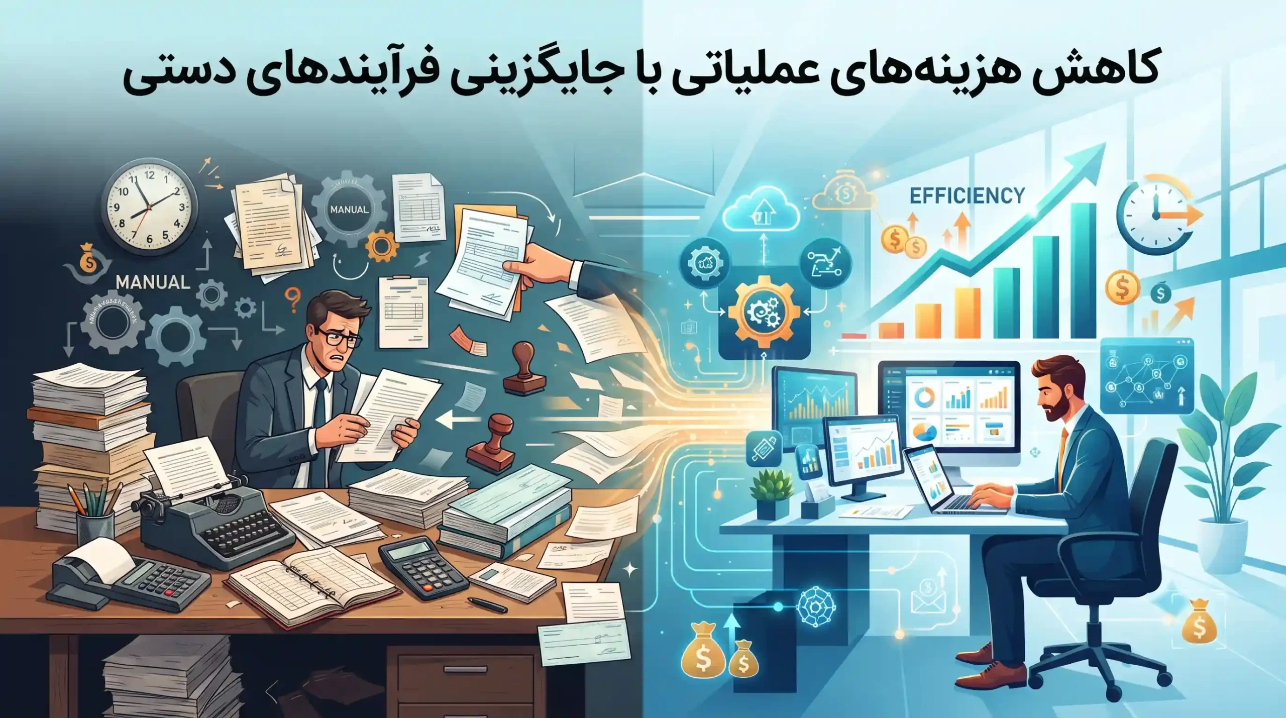 💰 کاهش هزینه‌های عملیاتی با جایگزینی فرآیندهای دستی