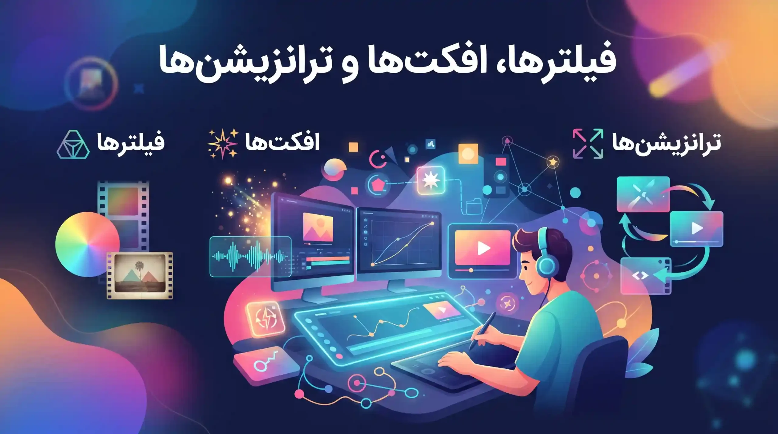 🎨 فیلترها، افکتها و ترانزیشنها