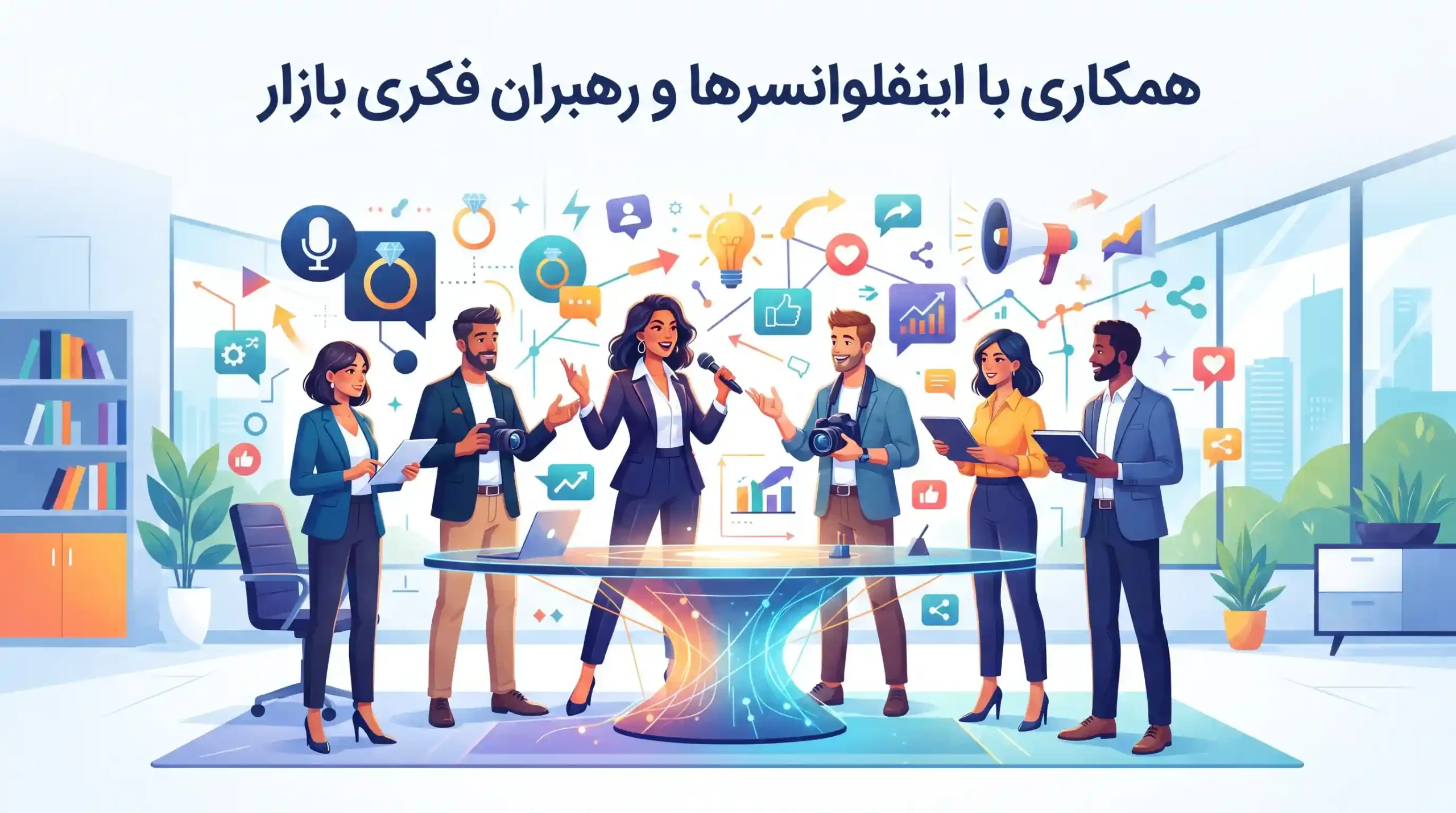 🤝 همکاری با اینفلوانسرها و رهبران فکری بازار