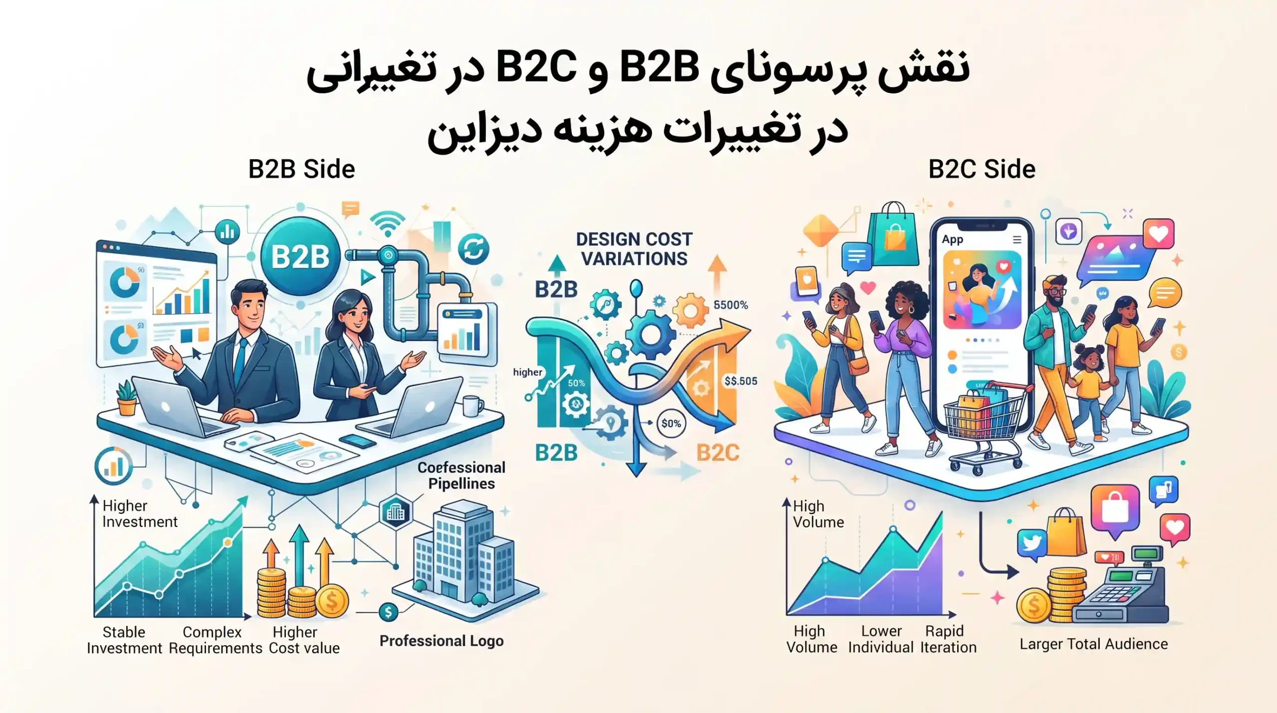 📊 نقش پرسونای B2B و B2C در تغییرات هزینه دیزاین