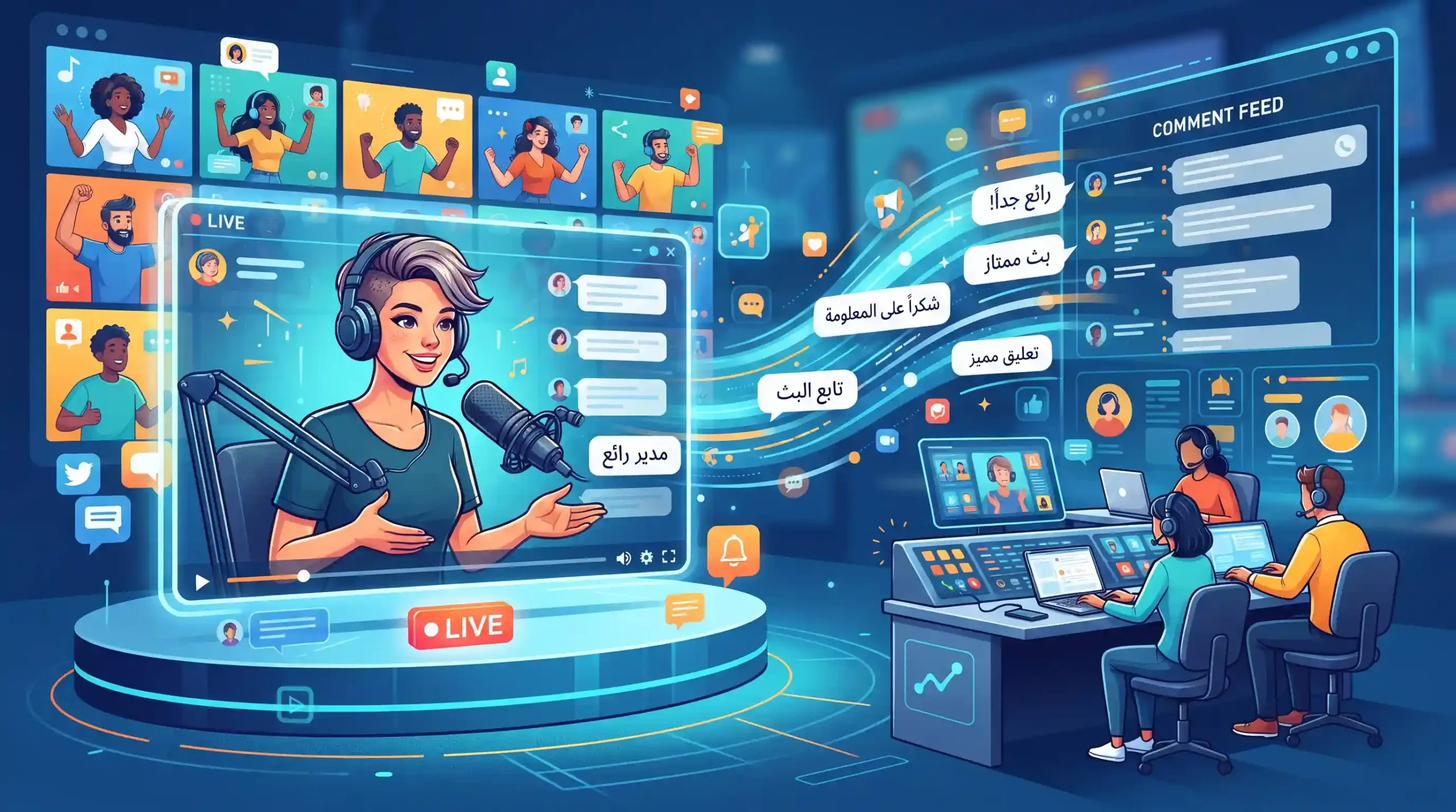 💬 تعامل زنده و مدیریت کامنت‌ها در حین پخش