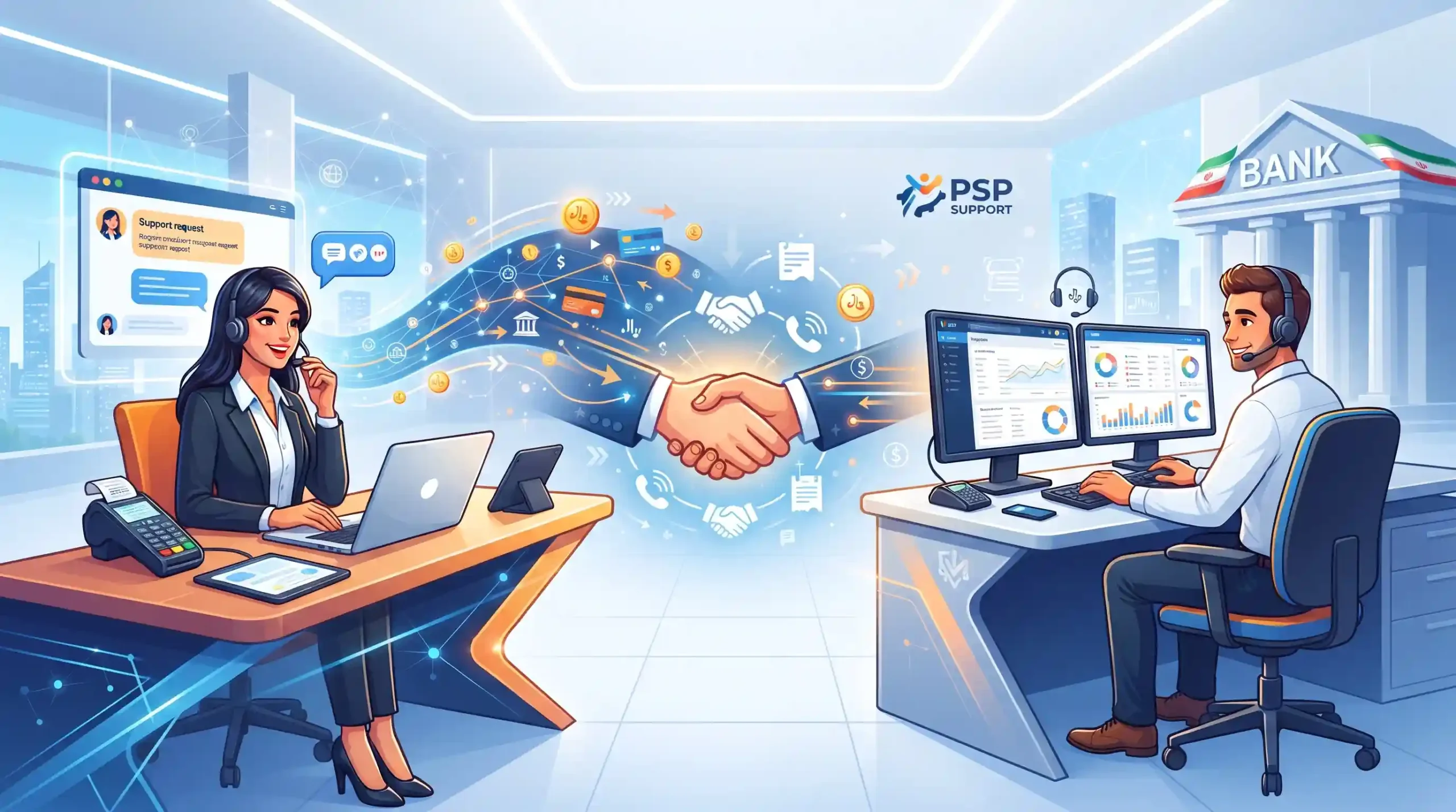 📞 ارتباط مؤثر با پشتیبانی شرکتهای PSP و بانکها