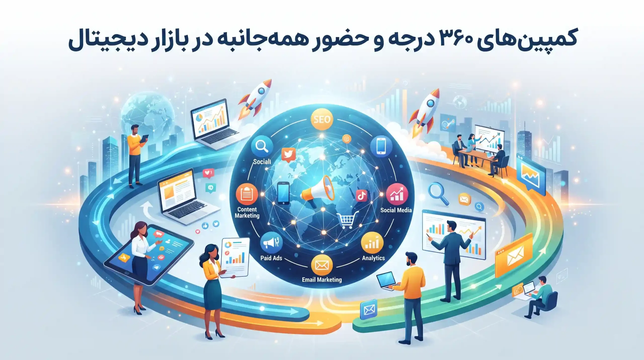 🌐 کمپین‌های ۳۶۰ درجه و حضور همه‌جانبه در بازار دیجیتال