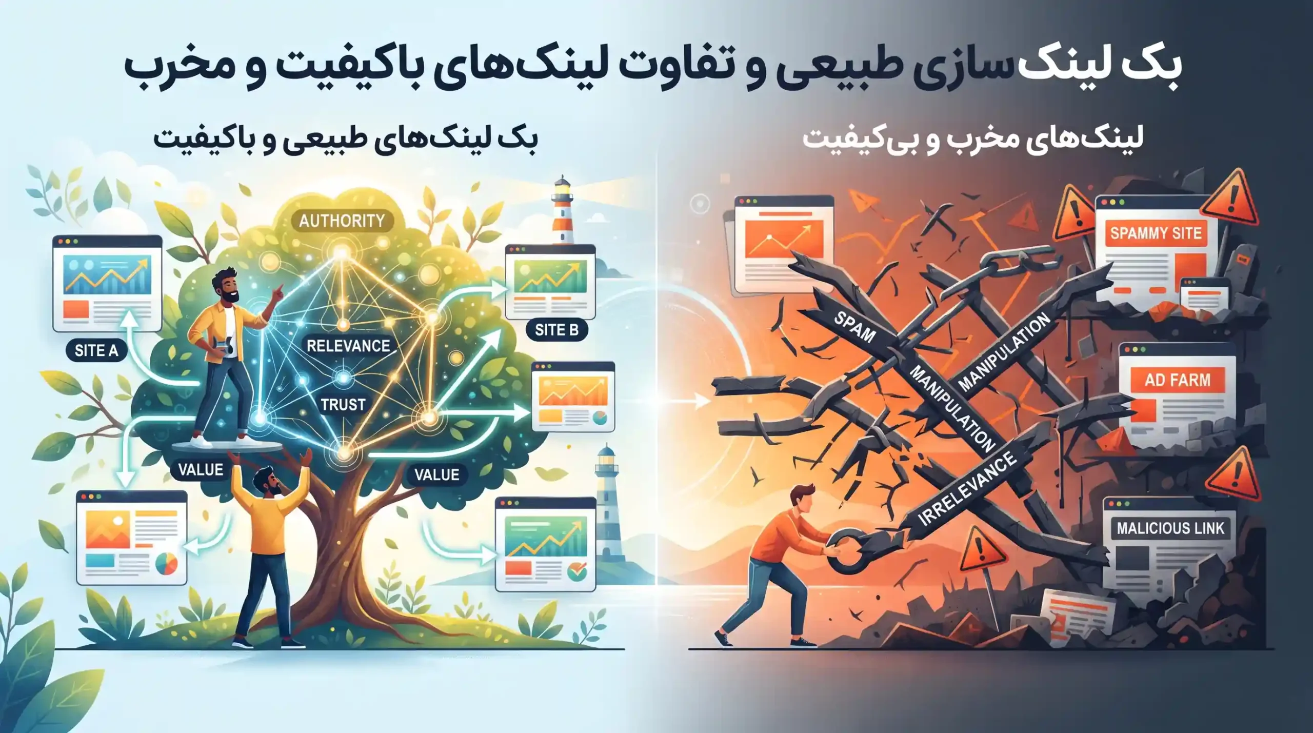 🔗 بک لینک سازی طبیعی و تفاوت لینکهای باکیفیت و مخرب