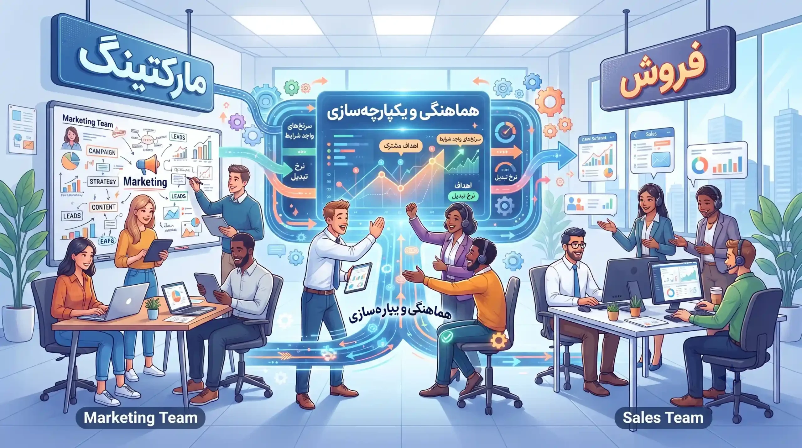 🤝 هماهنگی و یکپارچهسازی تیمهای فروش و مارکتینگ