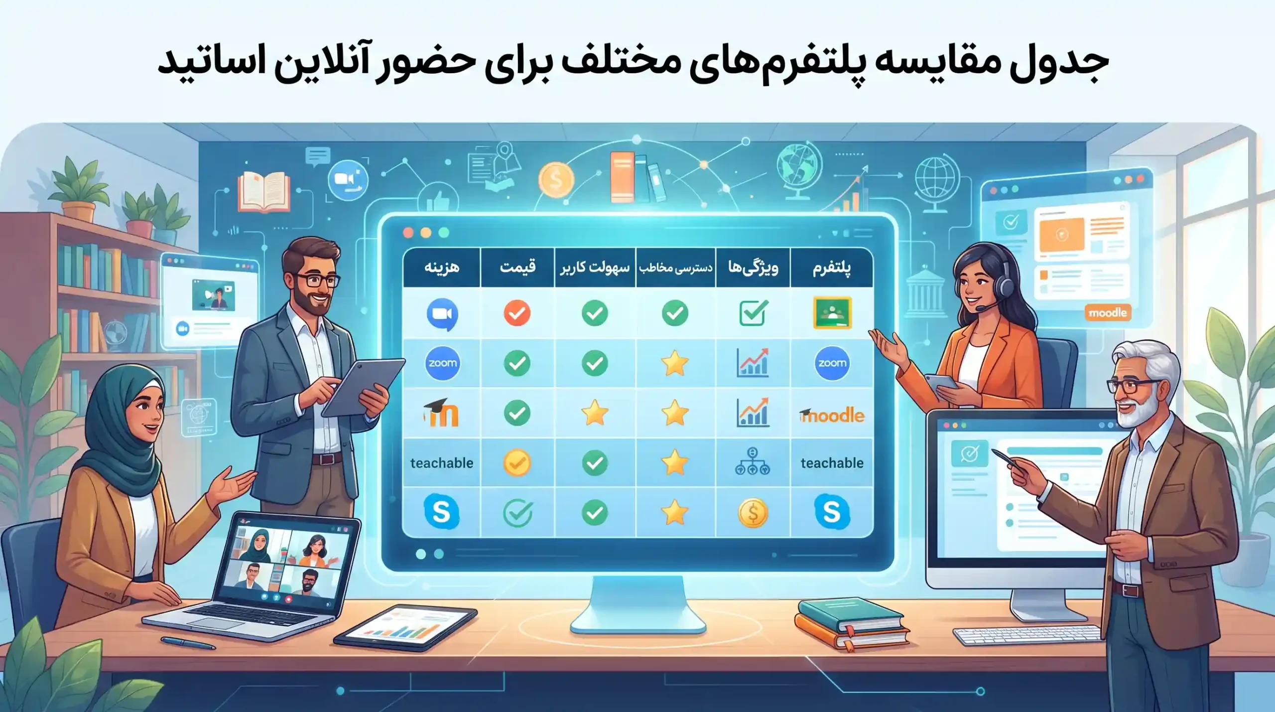 📊 جدول مقایسه پلتفرم‌های مختلف برای حضور آنلاین اساتید