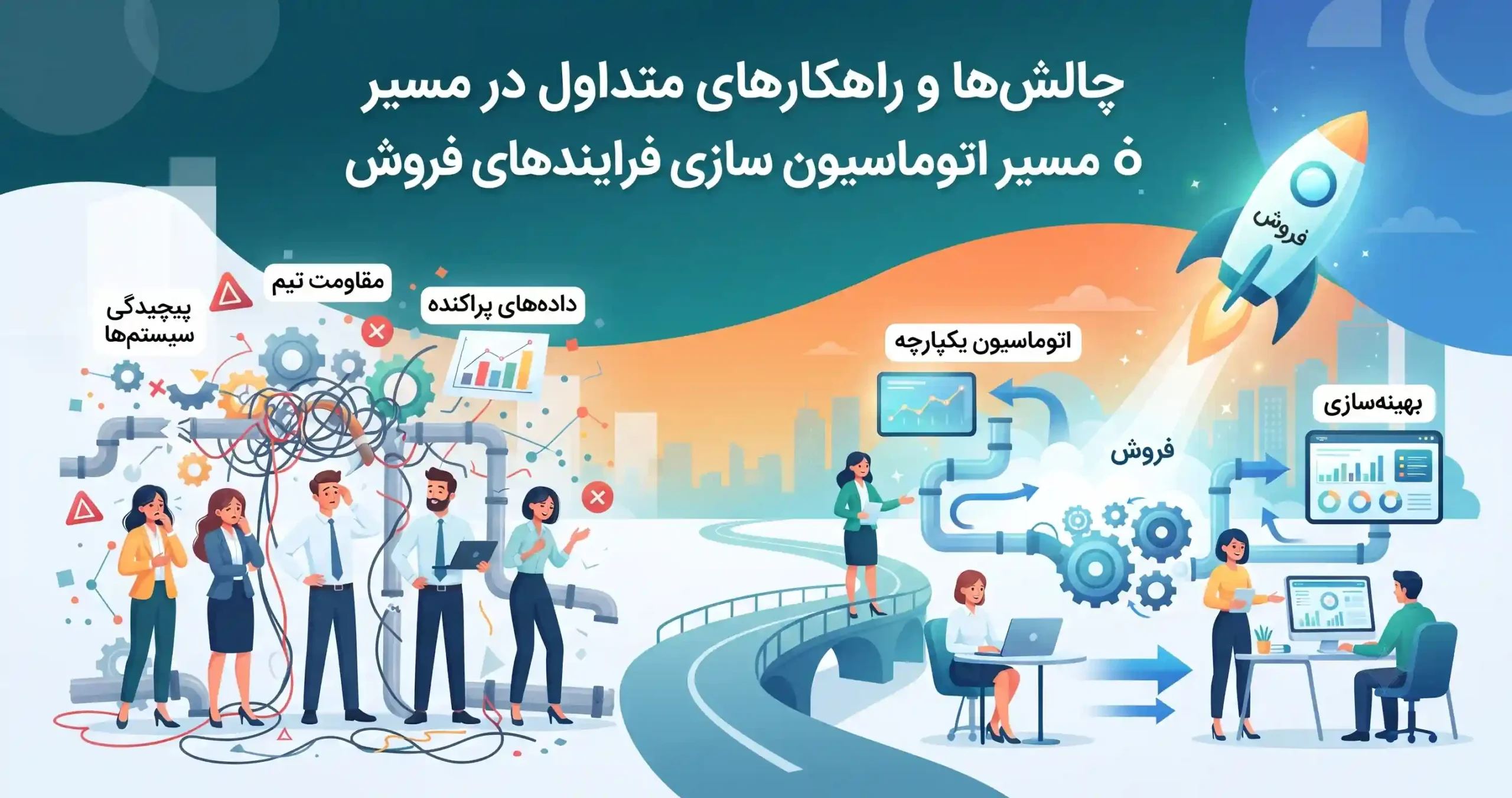 💡 چالشها و راهکارهای متداول در مسیر اتوماسیون سازی فرایندهای فروش