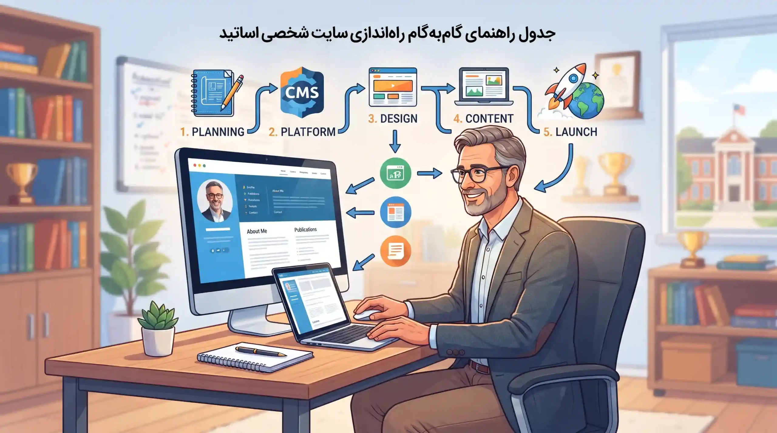 📋 جدول راهنمای گام‌به‌گام راه‌اندازی سایت شخصی اساتید